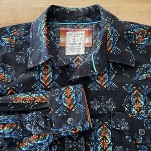 Panhandle Mens Large Western Shirt Aztec Print Long Sleeve Button‎ Up Pearl Snap
